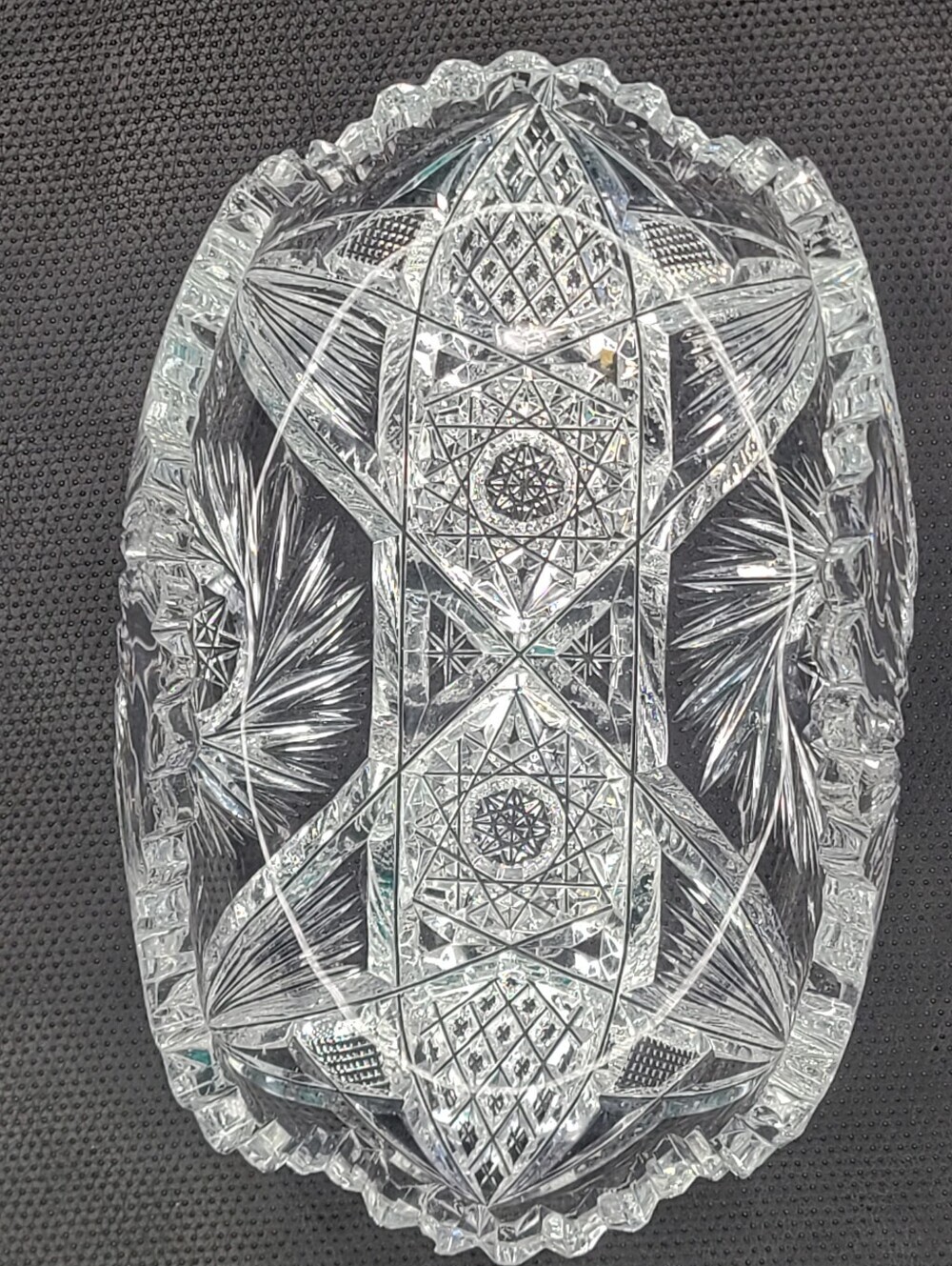 Antique ABP American Brilliant Period Cut Crystal Ornate Oval Dish Vintage